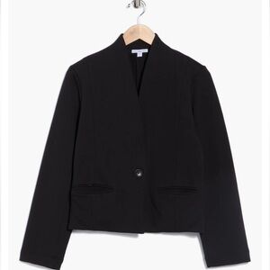 Black Women's Single-Button Collarless Jacket